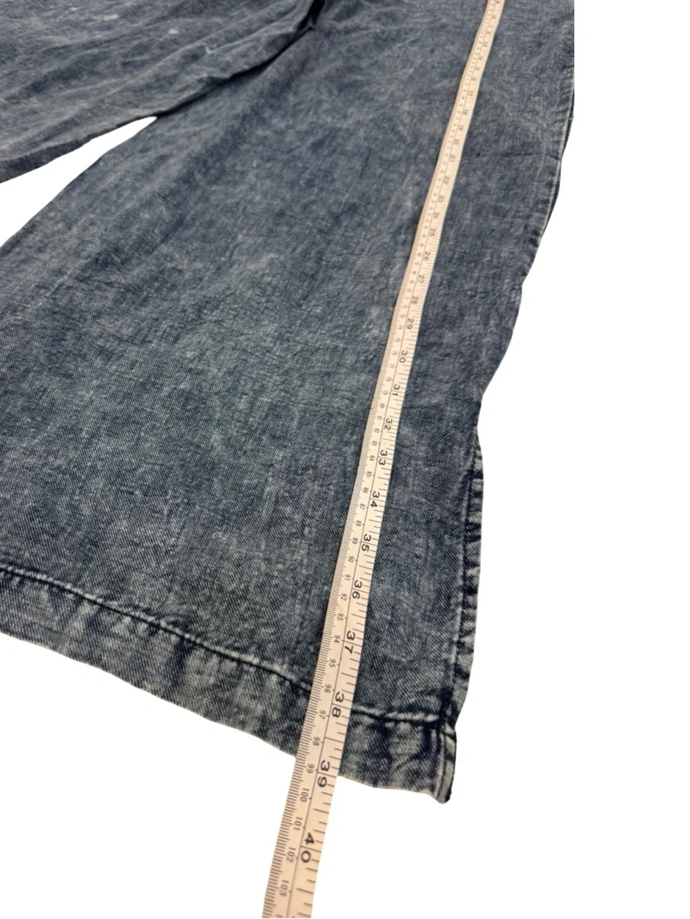 Anthropologie Washed Blue Paperbag Waist Wide-Leg lightweight cotton Jeans - Picture 12 of 15
